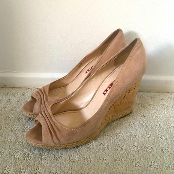 Prada Suede Peep Toe Wedges - Picture 3 of 9